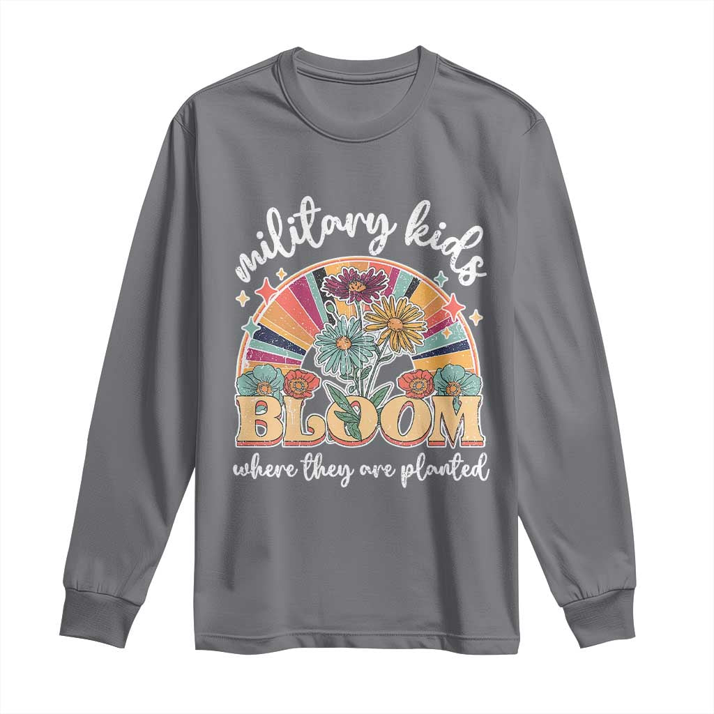 Military Kids Bloom Where They Are Planted Long Sleeve Shirt Military Child Month Retro Vintage Flowers