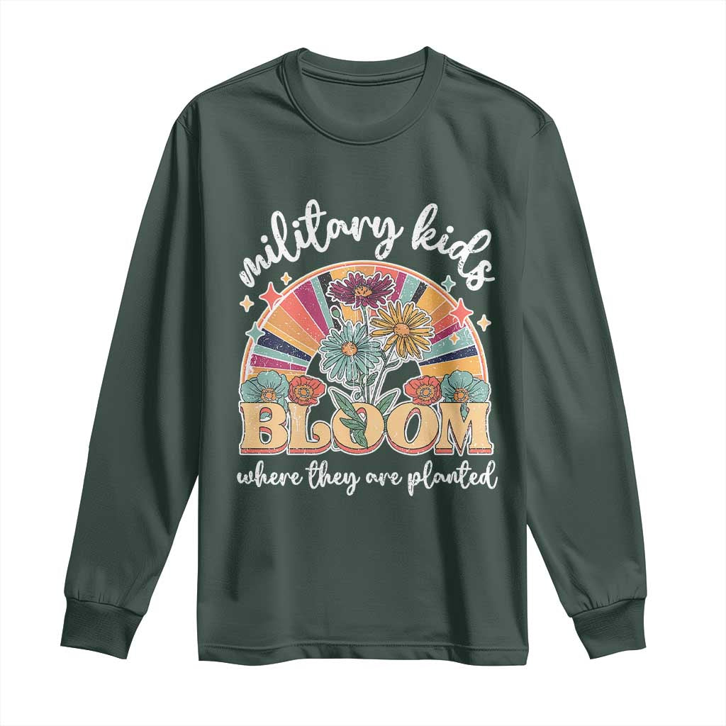 Military Kids Bloom Where They Are Planted Long Sleeve Shirt Military Child Month Retro Vintage Flowers