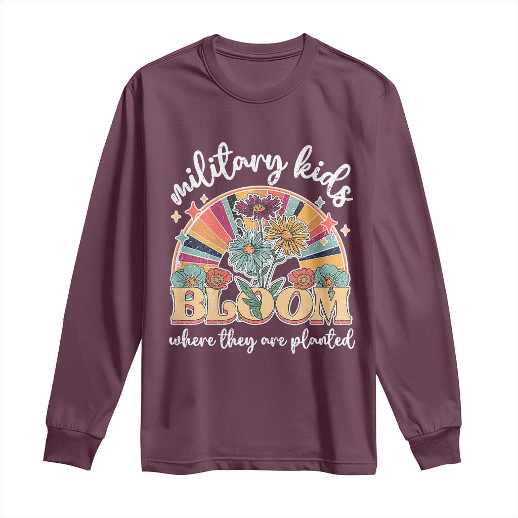 Military Kids Bloom Where They Are Planted Long Sleeve Shirt Military Child Month Retro Vintage Flowers
