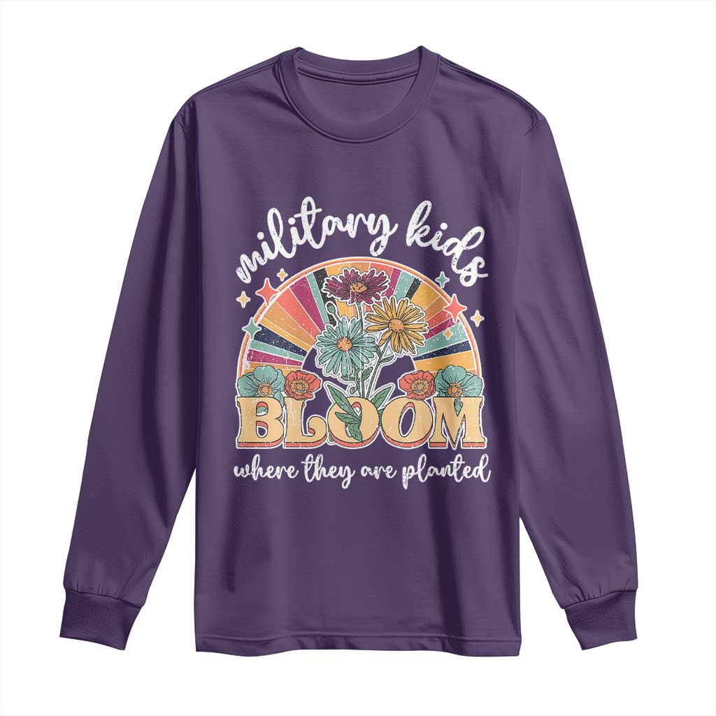 Military Kids Bloom Where They Are Planted Long Sleeve Shirt Military Child Month Retro Vintage Flowers