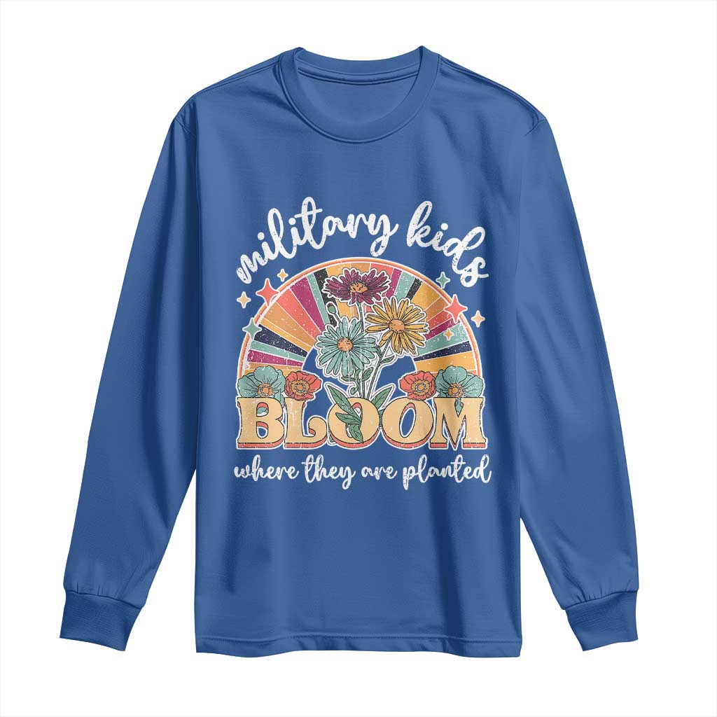 Military Kids Bloom Where They Are Planted Long Sleeve Shirt Military Child Month Retro Vintage Flowers
