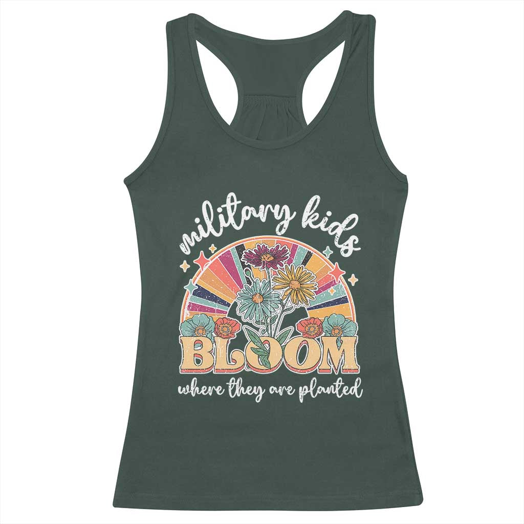 Military Kids Bloom Where They Are Planted Racerback Tank Top Military Child Month Retro Vintage Flowers