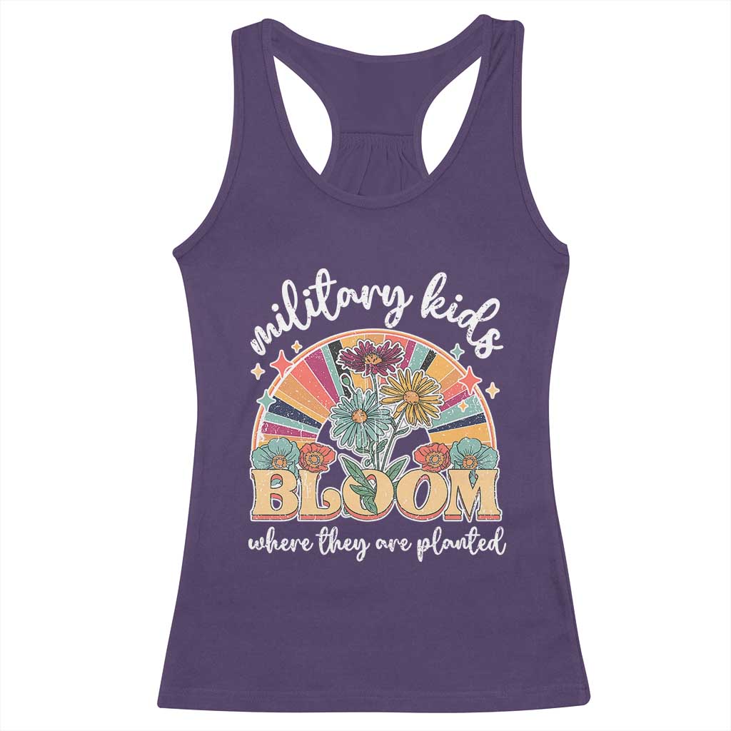 Military Kids Bloom Where They Are Planted Racerback Tank Top Military Child Month Retro Vintage Flowers
