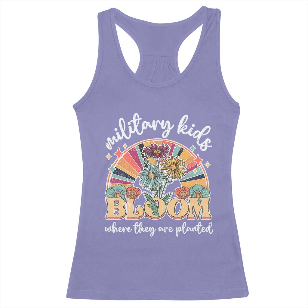 Military Kids Bloom Where They Are Planted Racerback Tank Top Military Child Month Retro Vintage Flowers