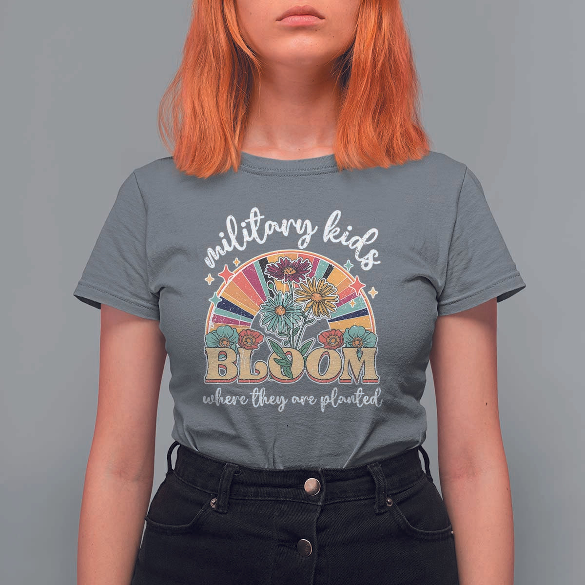 Military Kids Bloom Where They Are Planted T Shirt For Women Military Child Month Retro Vintage Flowers