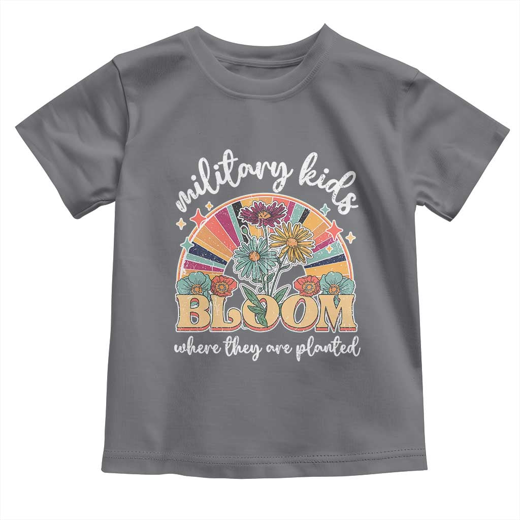 Military Kids Bloom Where They Are Planted Toddler T Shirt Military Child Month Retro Vintage Flowers