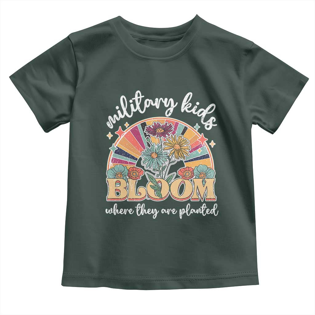 Military Kids Bloom Where They Are Planted Toddler T Shirt Military Child Month Retro Vintage Flowers