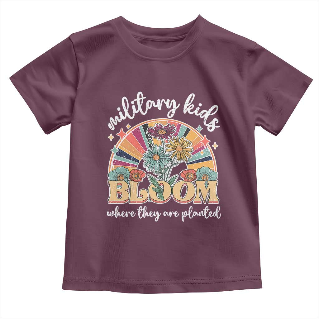 Military Kids Bloom Where They Are Planted Toddler T Shirt Military Child Month Retro Vintage Flowers