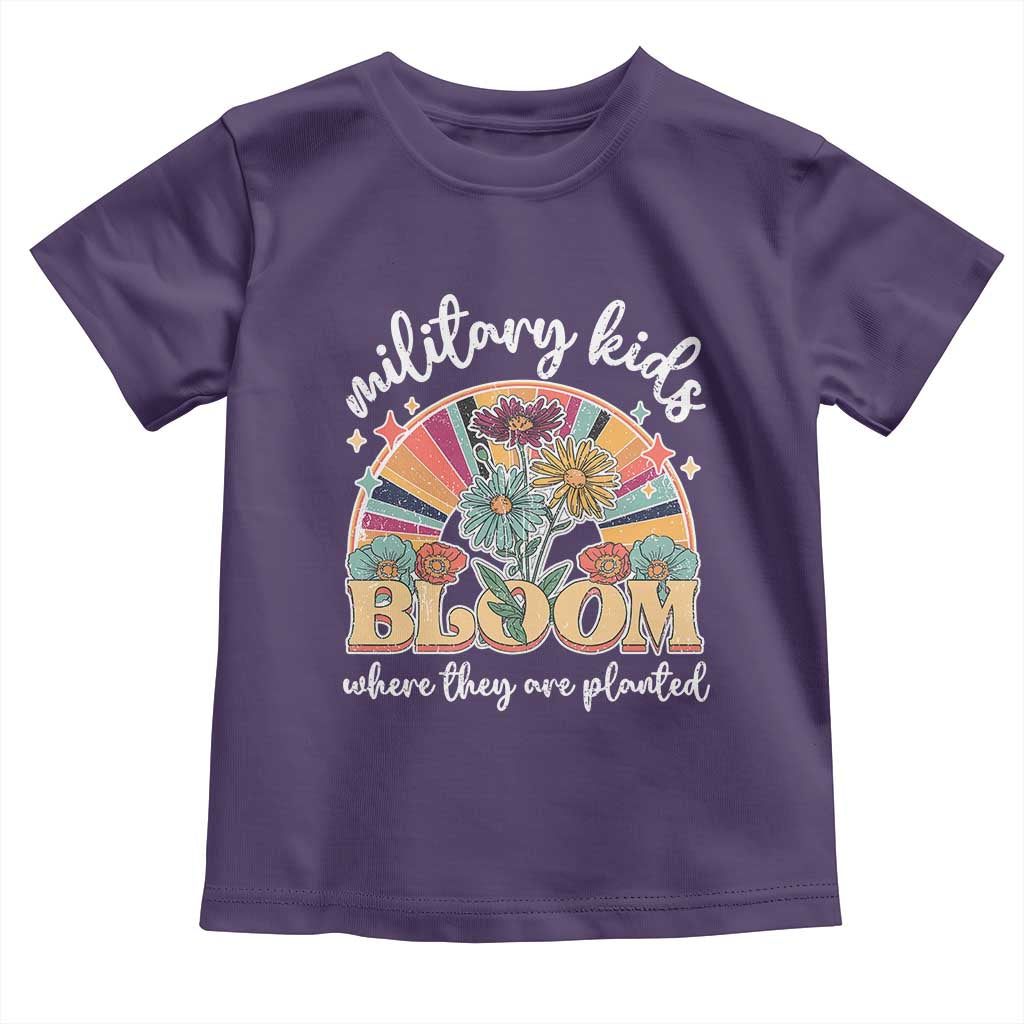 Military Kids Bloom Where They Are Planted Toddler T Shirt Military Child Month Retro Vintage Flowers