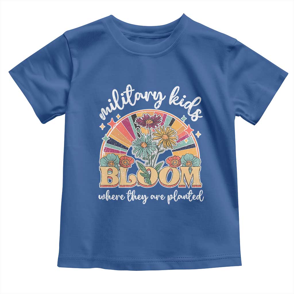 Military Kids Bloom Where They Are Planted Toddler T Shirt Military Child Month Retro Vintage Flowers