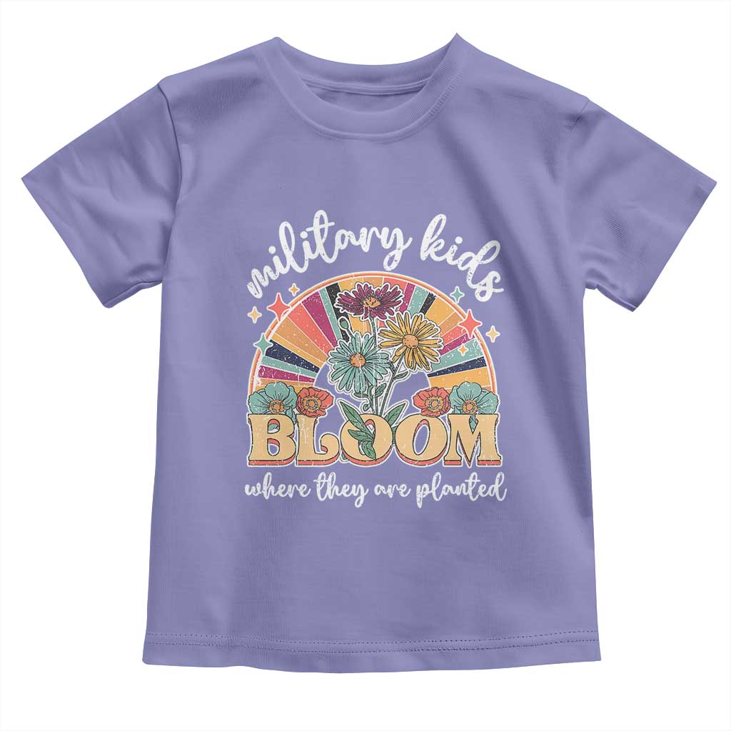 Military Kids Bloom Where They Are Planted Toddler T Shirt Military Child Month Retro Vintage Flowers