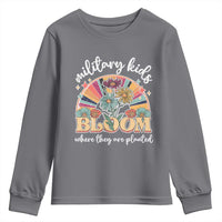Military Kids Bloom Where They Are Planted Youth Sweatshirt Military Child Month Retro Vintage Flowers