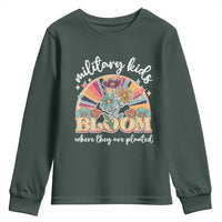 Military Kids Bloom Where They Are Planted Youth Sweatshirt Military Child Month Retro Vintage Flowers
