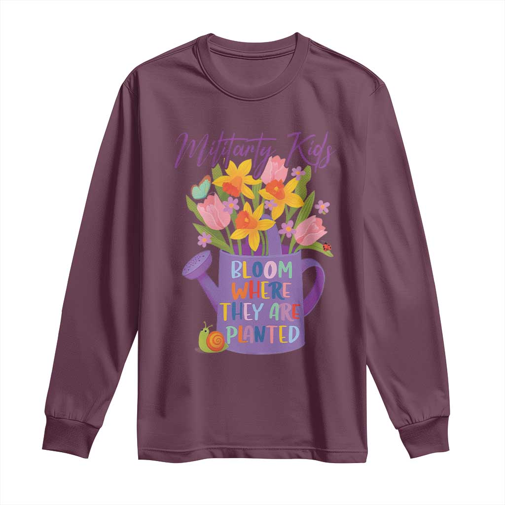 Military Kids Bloom Where They Are Planted Long Sleeve Shirt Military Child Month Flower