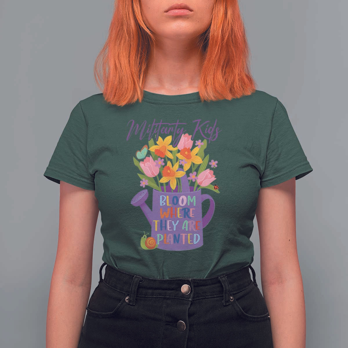 Military Kids Bloom Where They Are Planted T Shirt For Women Military Child Month Flower