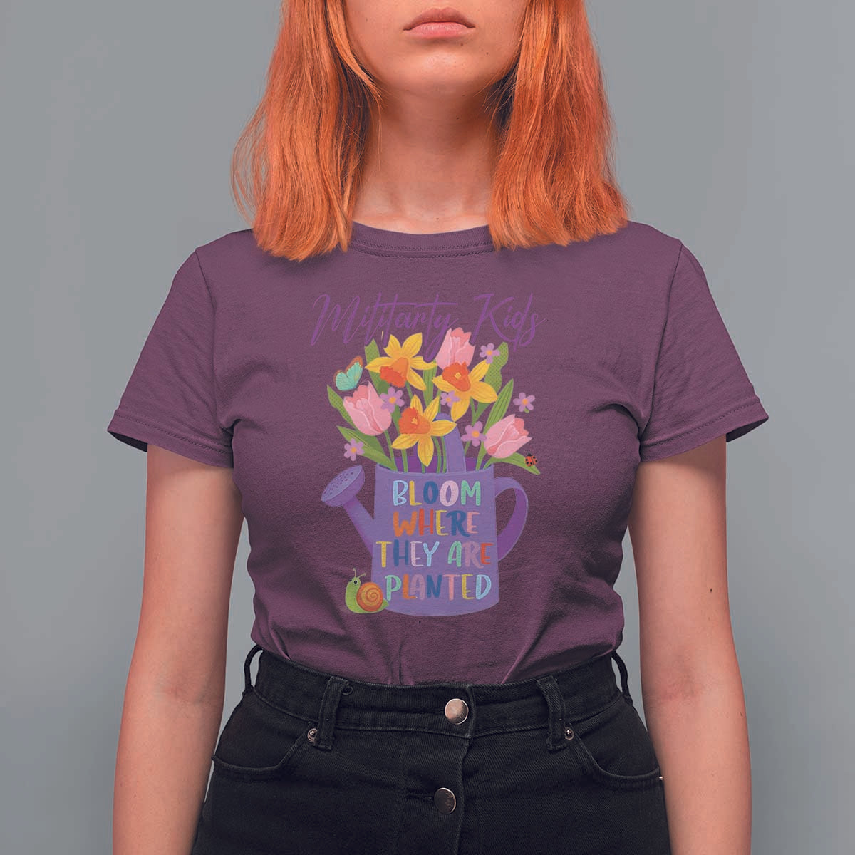 Military Kids Bloom Where They Are Planted T Shirt For Women Military Child Month Flower
