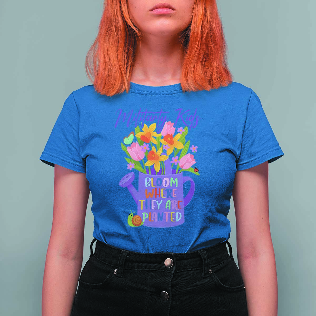 Military Kids Bloom Where They Are Planted T Shirt For Women Military Child Month Flower