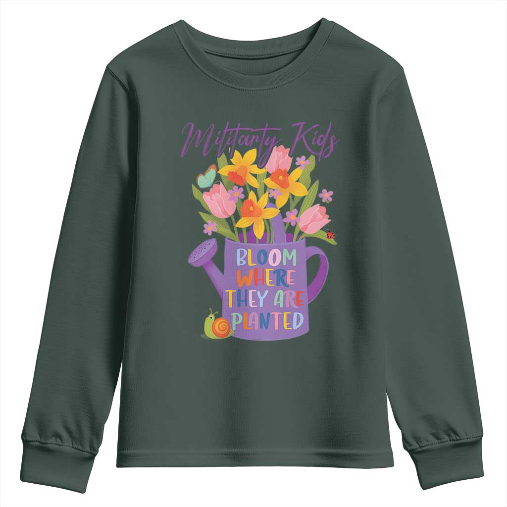 Military Kids Bloom Where They Are Planted Youth Sweatshirt Military Child Month Flower