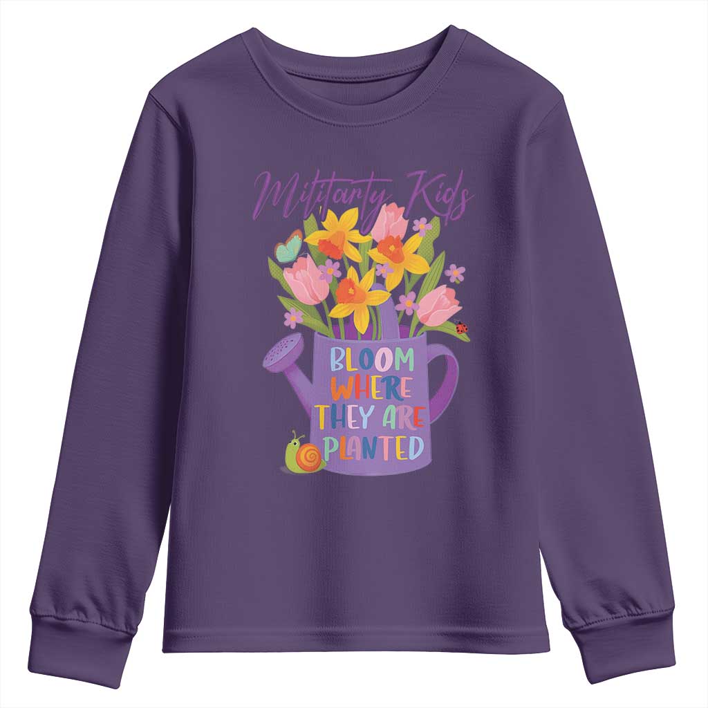 Military Kids Bloom Where They Are Planted Youth Sweatshirt Military Child Month Flower