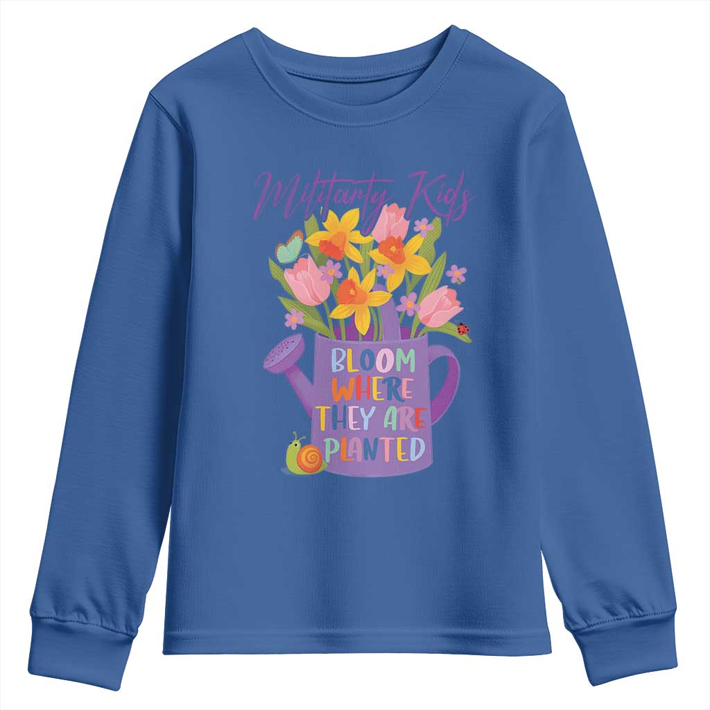 Military Kids Bloom Where They Are Planted Youth Sweatshirt Military Child Month Flower