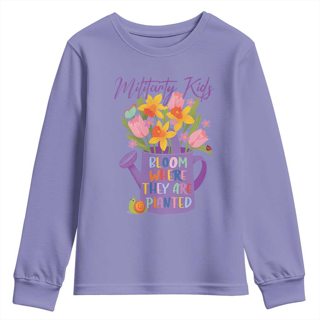 Military Kids Bloom Where They Are Planted Youth Sweatshirt Military Child Month Flower