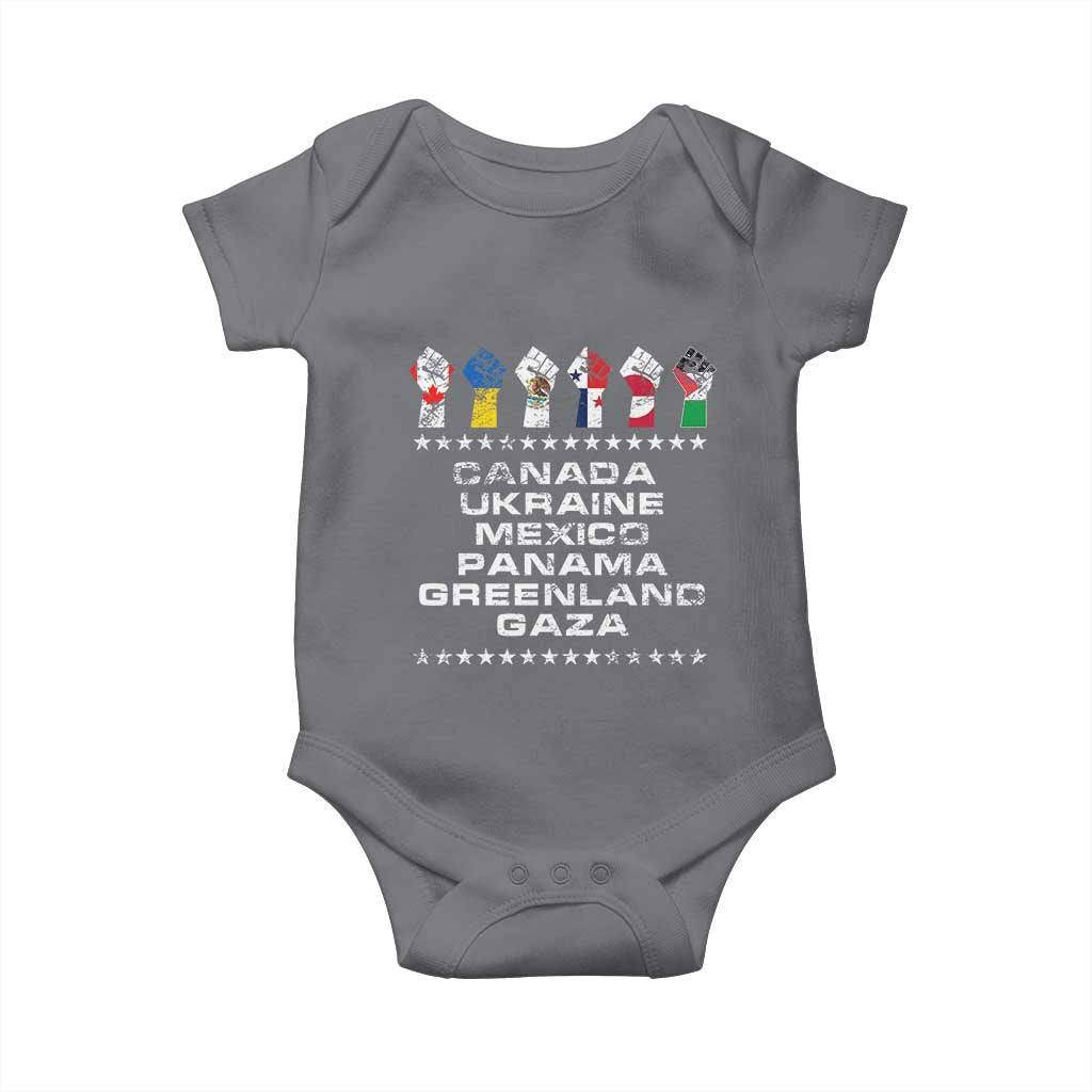 Canada Greenland Mexico Panama Gaza Ukraine Pride Baby Onesie Hand Fist