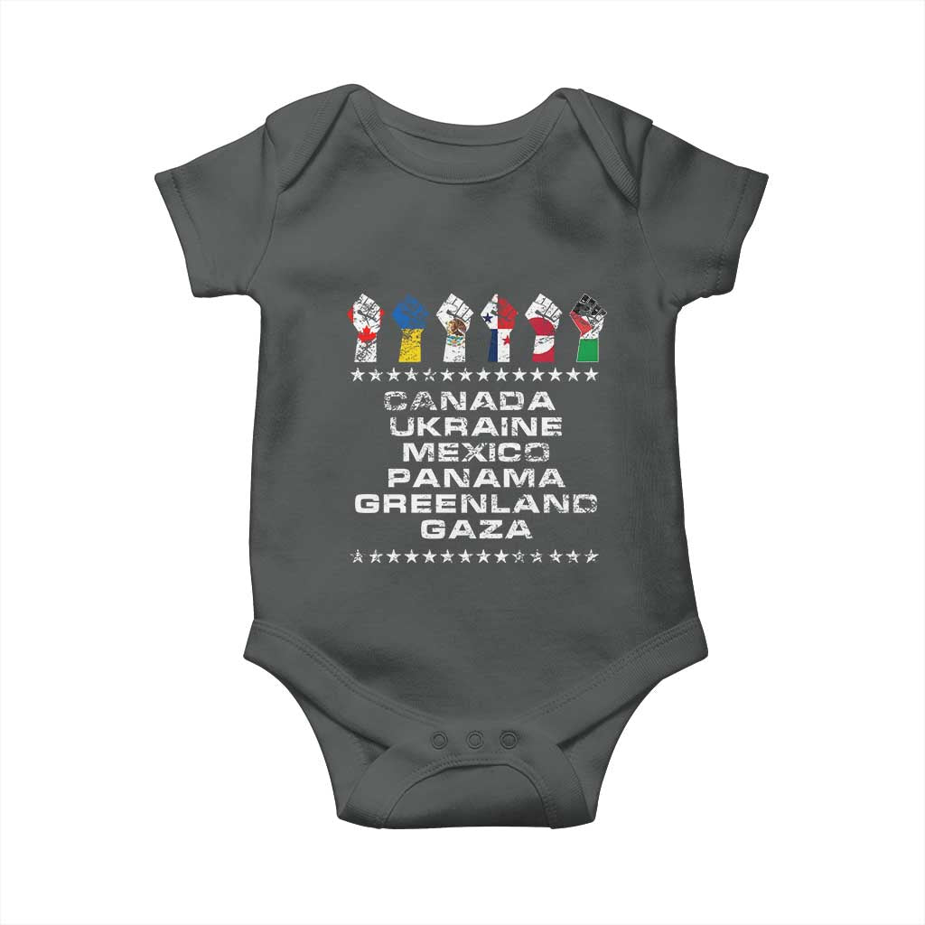 Canada Greenland Mexico Panama Gaza Ukraine Pride Baby Onesie Hand Fist