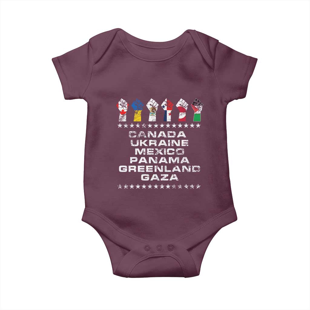 Canada Greenland Mexico Panama Gaza Ukraine Pride Baby Onesie Hand Fist