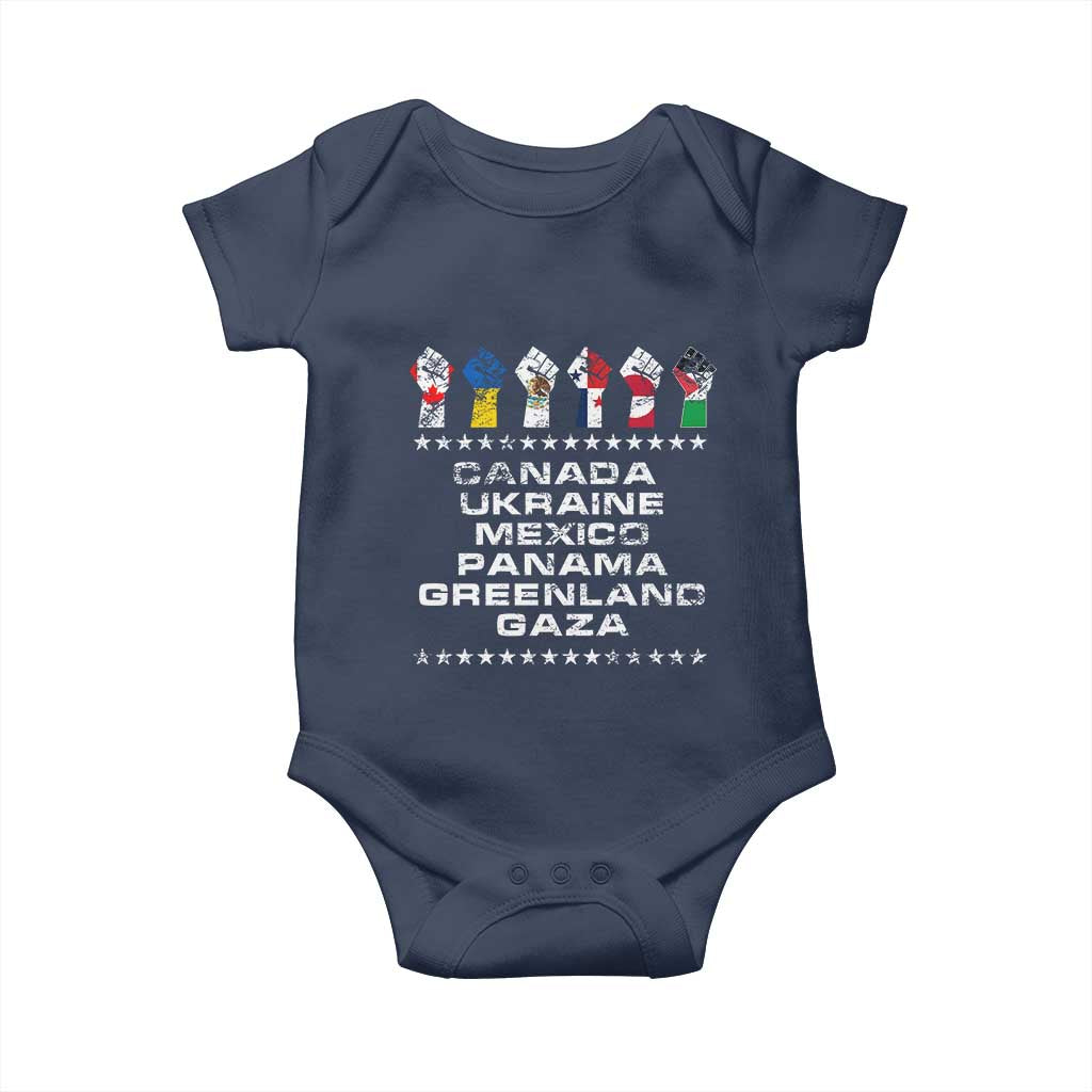 Canada Greenland Mexico Panama Gaza Ukraine Pride Baby Onesie Hand Fist