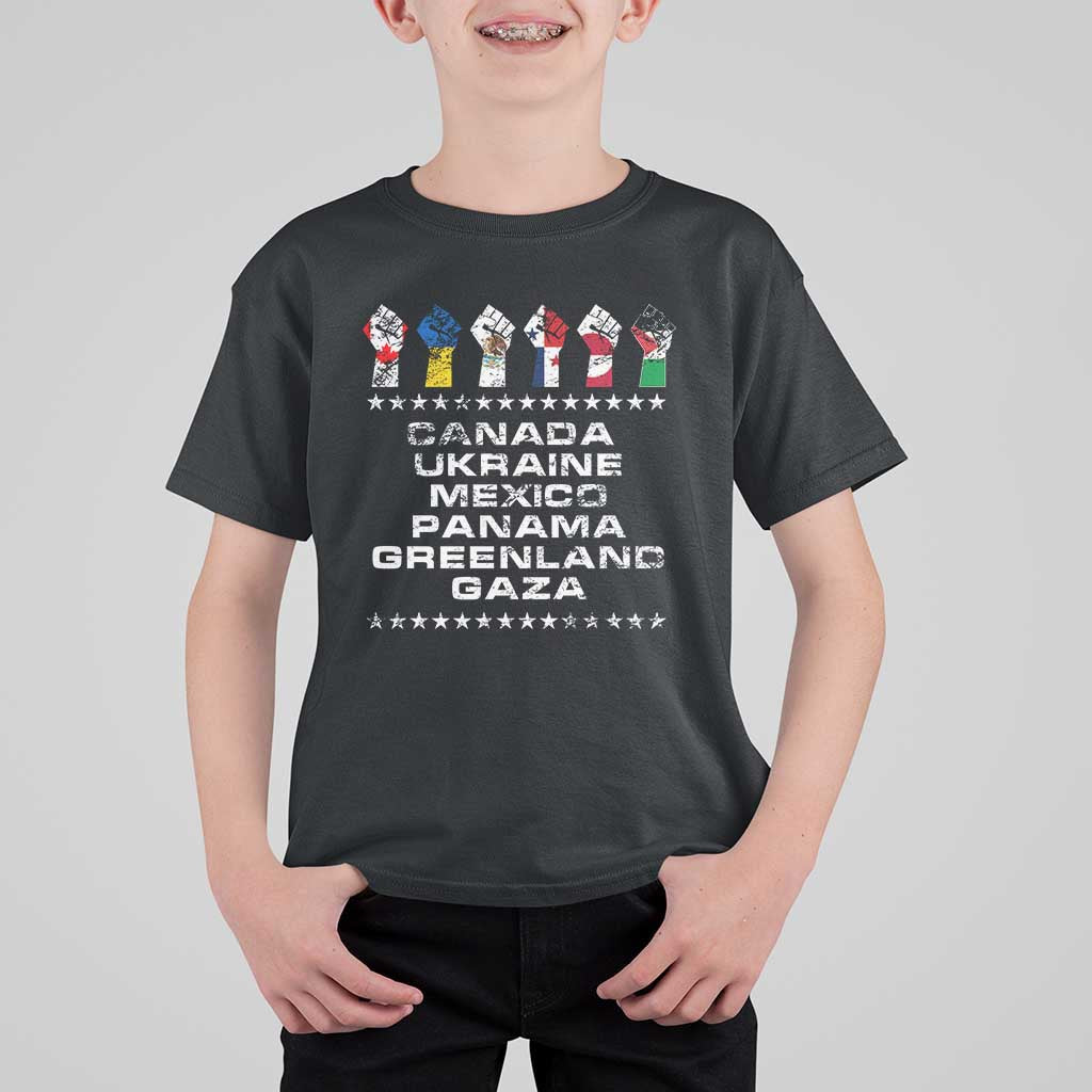 Canada Greenland Mexico Panama Gaza Ukraine Pride T Shirt For Kid Hand Fist