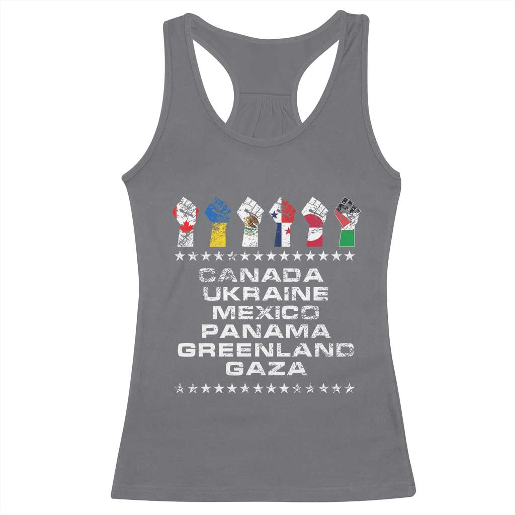 Canada Greenland Mexico Panama Gaza Ukraine Pride Racerback Tank Top Hand Fist