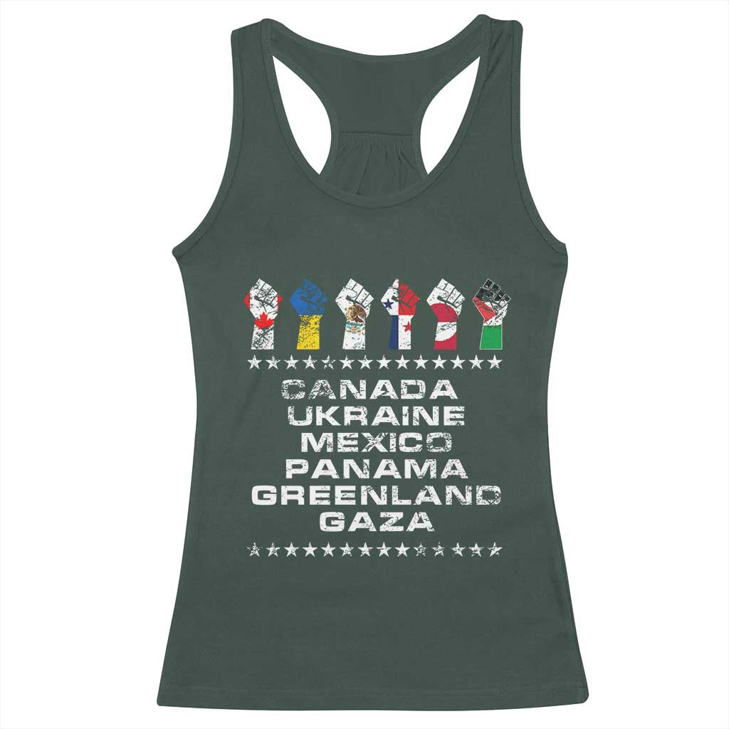 Canada Greenland Mexico Panama Gaza Ukraine Pride Racerback Tank Top Hand Fist