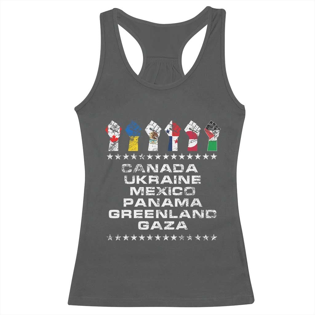 Canada Greenland Mexico Panama Gaza Ukraine Pride Racerback Tank Top Hand Fist