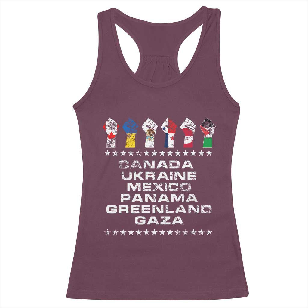 Canada Greenland Mexico Panama Gaza Ukraine Pride Racerback Tank Top Hand Fist