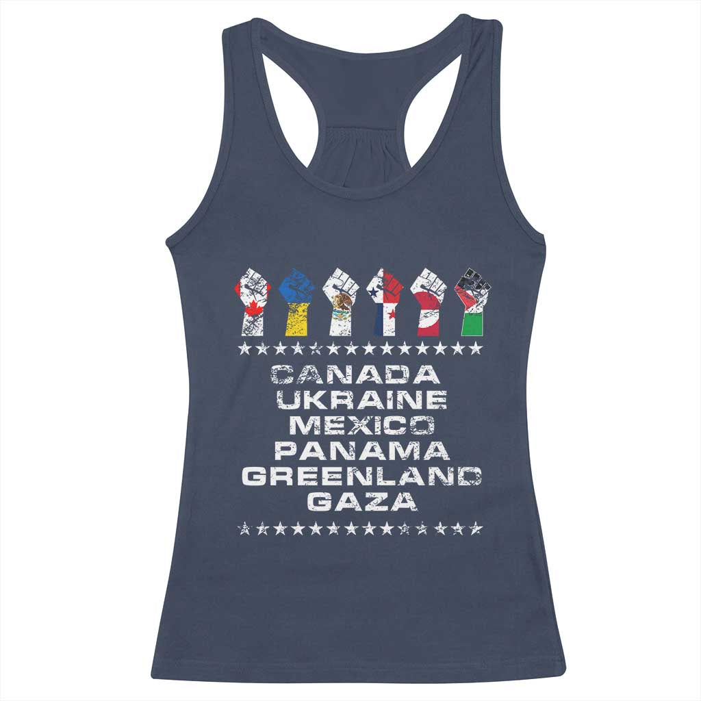 Canada Greenland Mexico Panama Gaza Ukraine Pride Racerback Tank Top Hand Fist