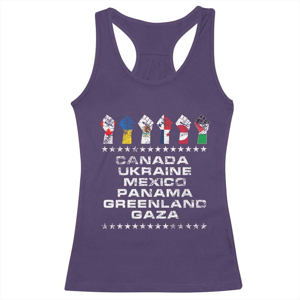 Canada Greenland Mexico Panama Gaza Ukraine Pride Racerback Tank Top Hand Fist