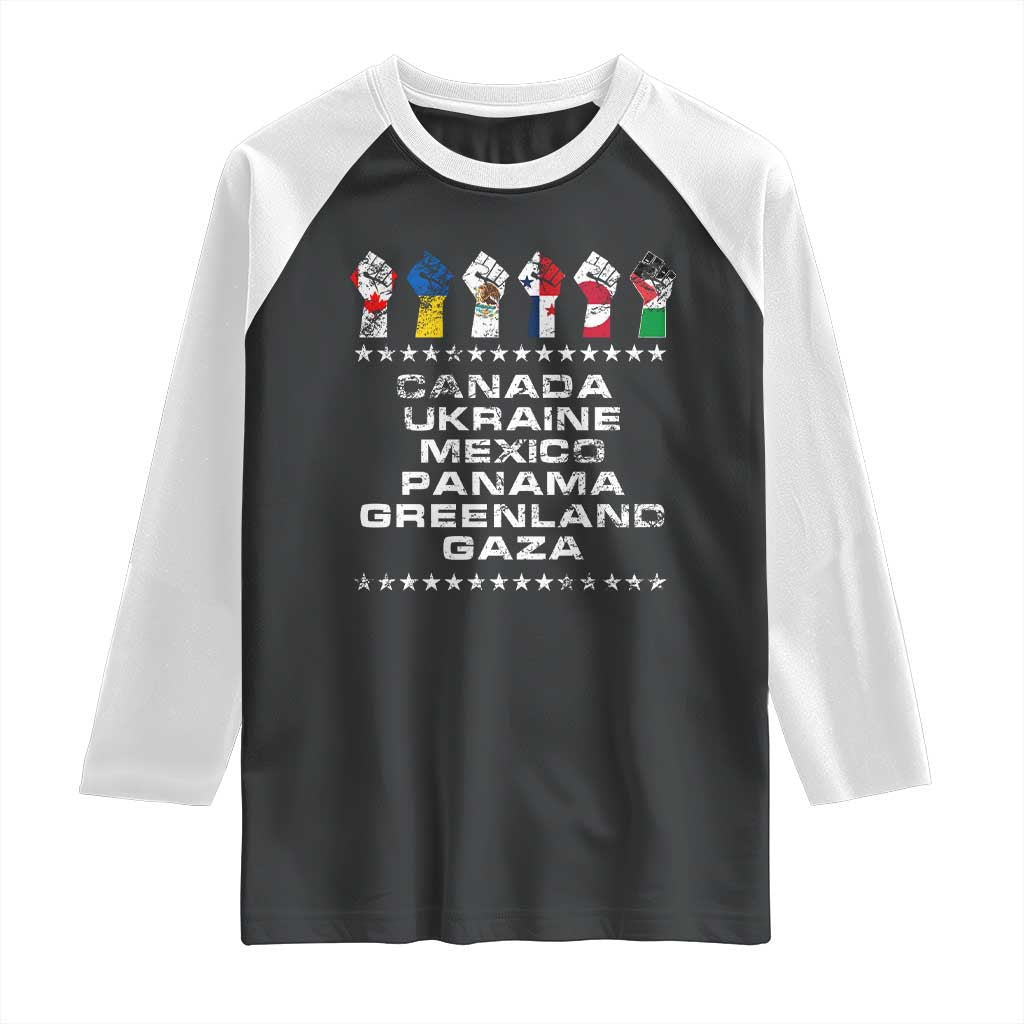 Canada Greenland Mexico Panama Gaza Ukraine Pride Raglan Shirt Hand Fist