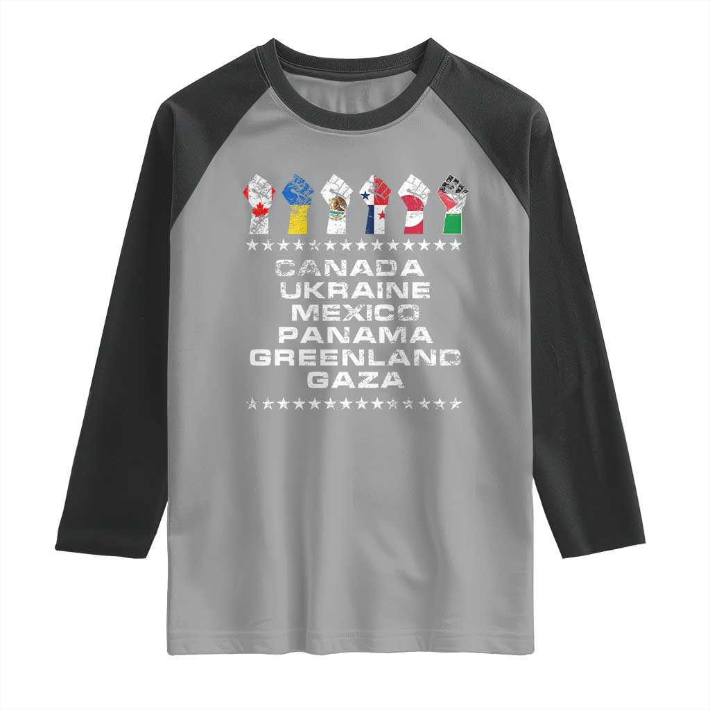Canada Greenland Mexico Panama Gaza Ukraine Pride Raglan Shirt Hand Fist