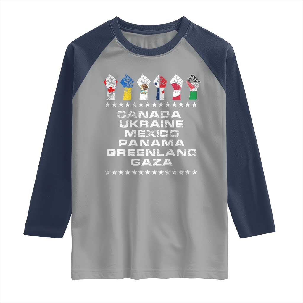 Canada Greenland Mexico Panama Gaza Ukraine Pride Raglan Shirt Hand Fist