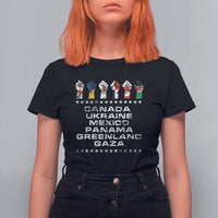 Canada Greenland Mexico Panama Gaza Ukraine Pride T Shirt For Women Hand Fist