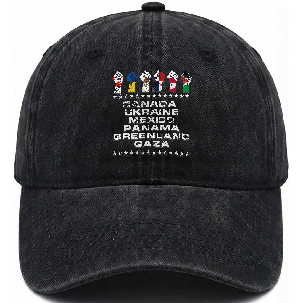 Canada Greenland Mexico Panama Gaza Ukraine Pride Washed Cotton Baseball Cap Hand Fist