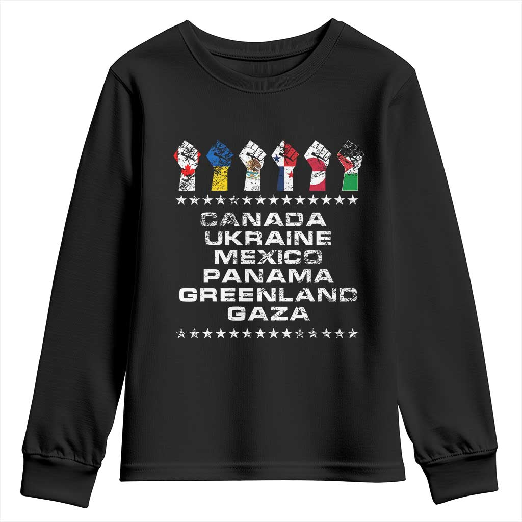 Canada Greenland Mexico Panama Gaza Ukraine Pride Youth Sweatshirt Hand Fist