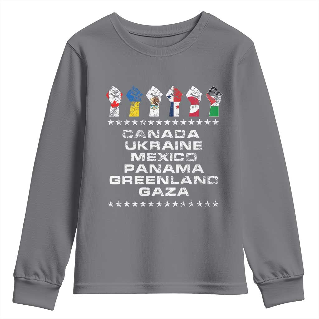 Canada Greenland Mexico Panama Gaza Ukraine Pride Youth Sweatshirt Hand Fist
