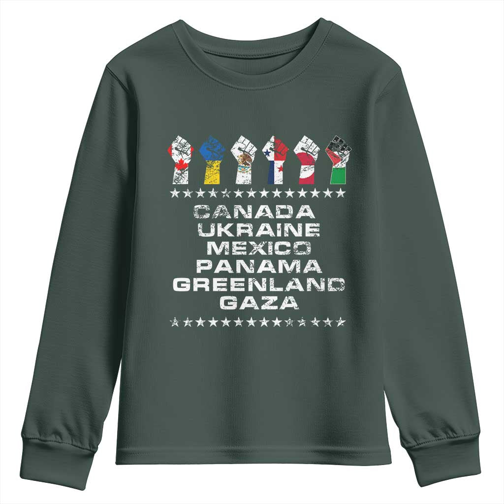Canada Greenland Mexico Panama Gaza Ukraine Pride Youth Sweatshirt Hand Fist