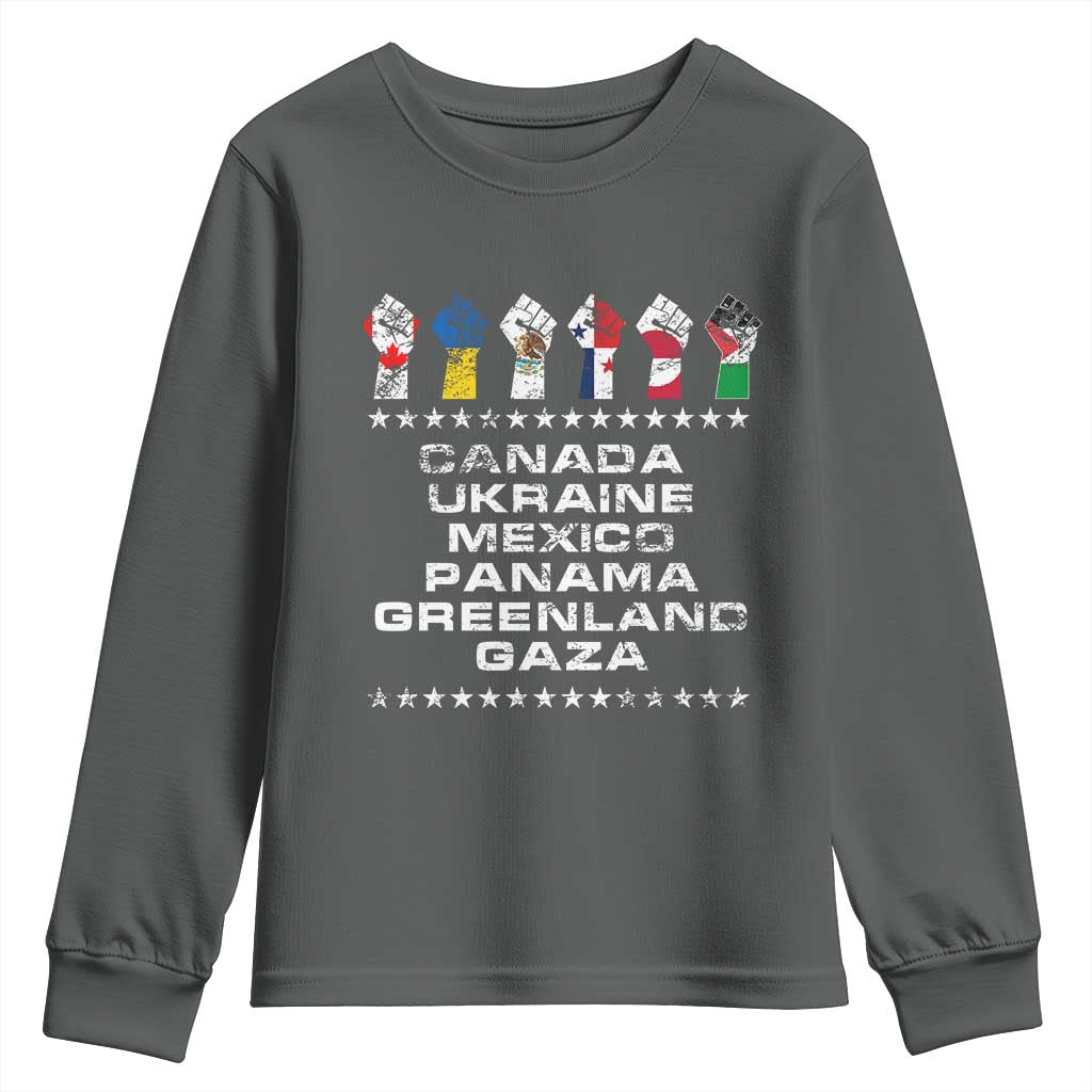 Canada Greenland Mexico Panama Gaza Ukraine Pride Youth Sweatshirt Hand Fist