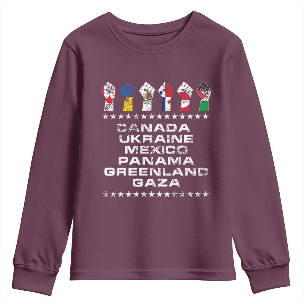 Canada Greenland Mexico Panama Gaza Ukraine Pride Youth Sweatshirt Hand Fist