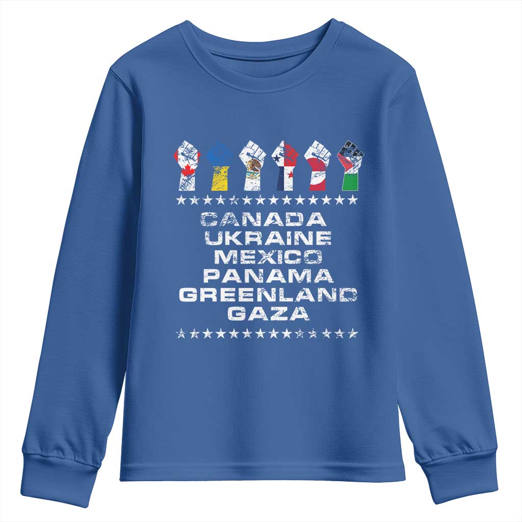 Canada Greenland Mexico Panama Gaza Ukraine Pride Youth Sweatshirt Hand Fist