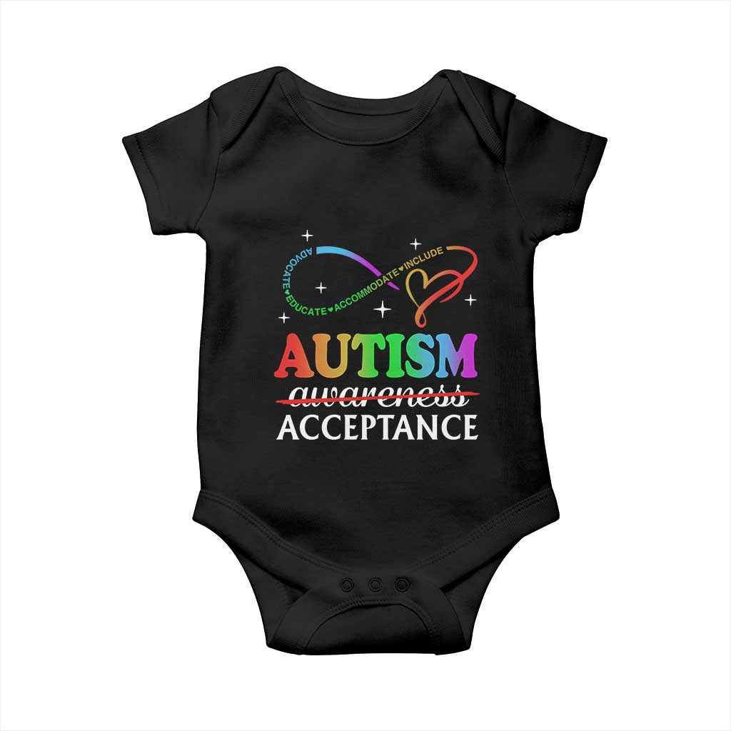 Autism Awareness Acceptance Baby Onesie Advocate Educate Accommodate Include Infinity Symbol