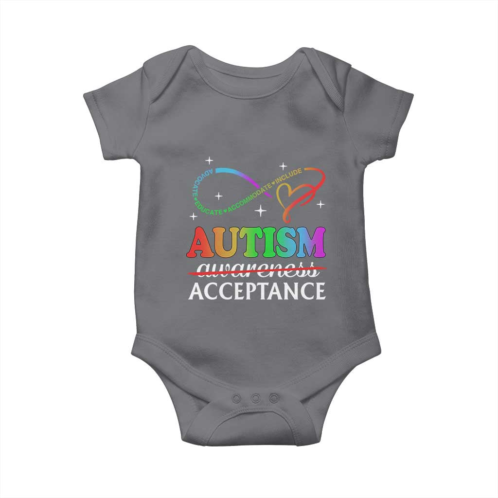 Autism Awareness Acceptance Baby Onesie Advocate Educate Accommodate Include Infinity Symbol