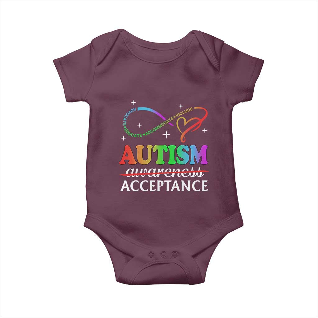 Autism Awareness Acceptance Baby Onesie Advocate Educate Accommodate Include Infinity Symbol